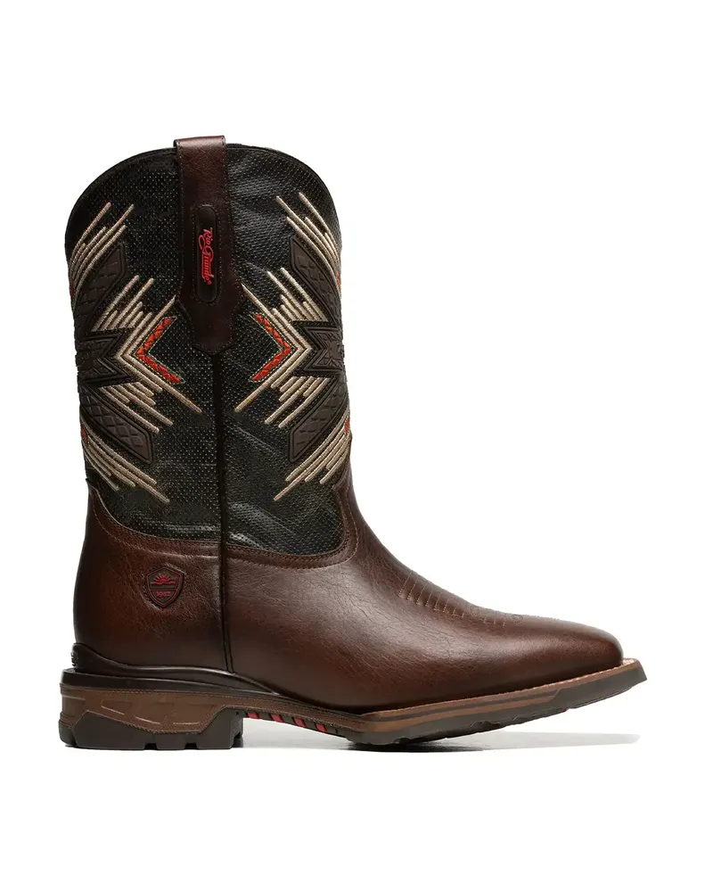 Bota roper Rio Grande de piel café con caña bordada